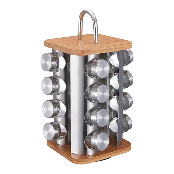 Stainless Steel Rotating Standing Rack Holder with 12/16 piece glass jar