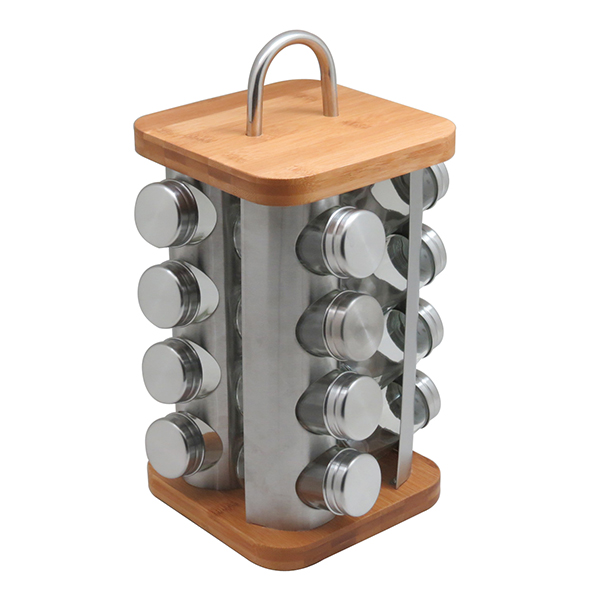 Stainless Steel Rotating Standing Rack Holder with 12/16 piece glass jar