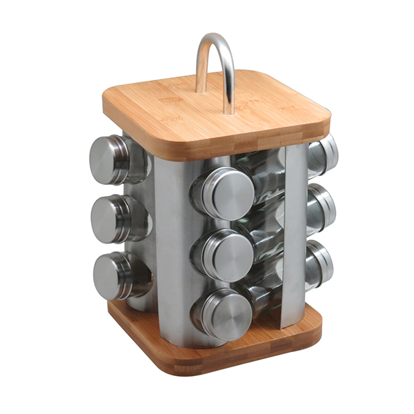 Stainless Steel Rotating Standing Rack Holder with 12/16 piece glass jar