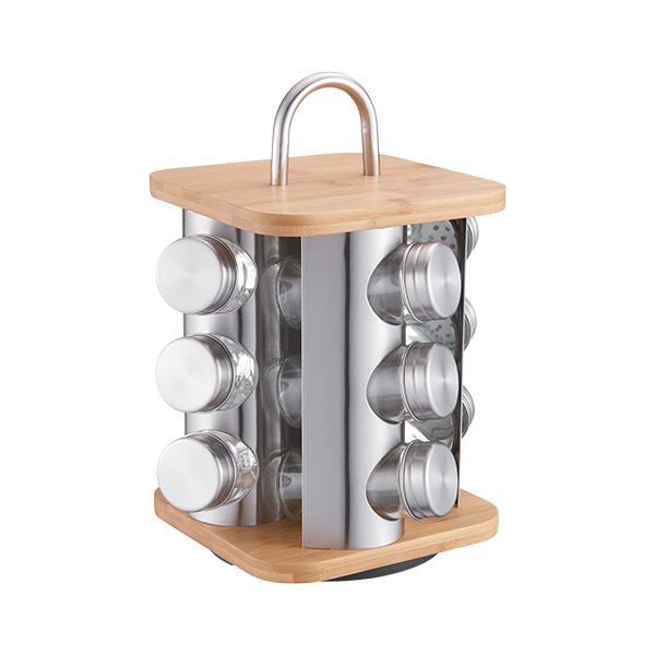 Stainless Steel Rotating Standing Rack Holder with 12/16 piece glass jar