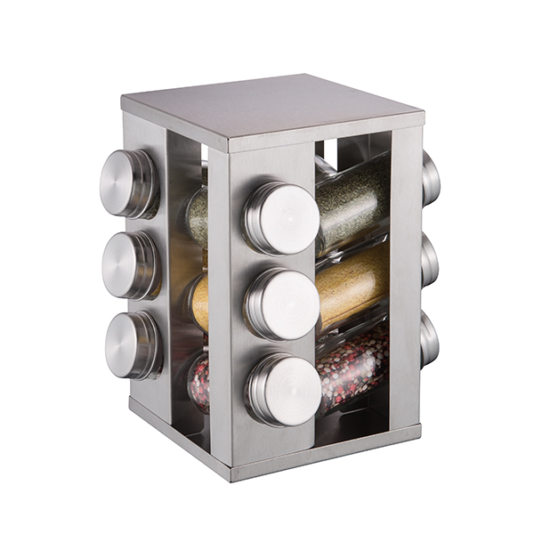 Gerente de torre de condimento de cocina con estante de condimento vertical giratorio de acero inoxidable