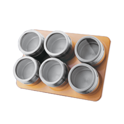 6 contenedores colgantes en la pared de latas de especias de bambú cuadrado magnético