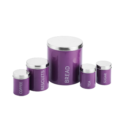 Sett på 5 runde Shape Bread Box og 3-Piece Airtlight Canister Set