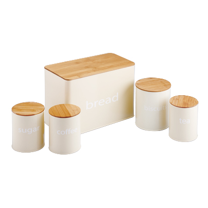 Tetapkan Kotak Bread Bulan 5 dan Kanister Ketat-Udara Set dengan Lid Bamboo