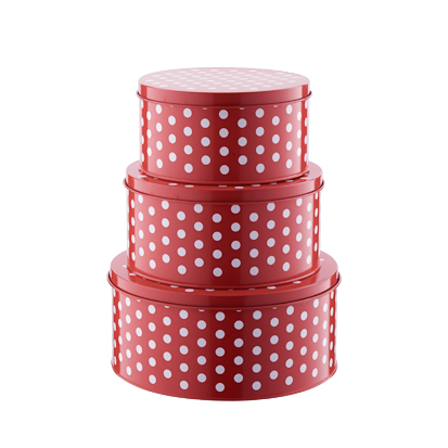Red Color 3 Container Cake Cookie Tin Set