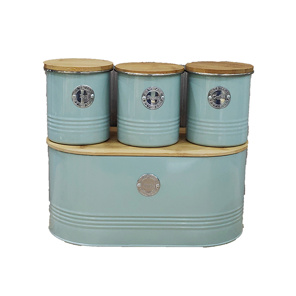 Set of 4 Round Shape Bread Box and Airtight Canister Set with Bamboo Lid