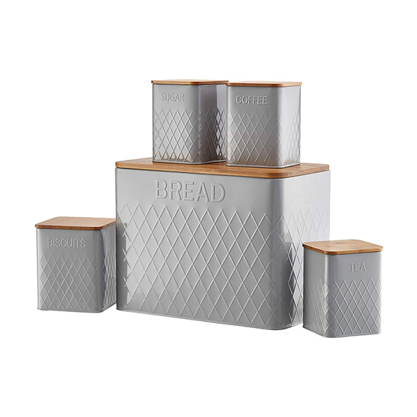 Caja de pan metálica con cubierta de bambú cuadrada