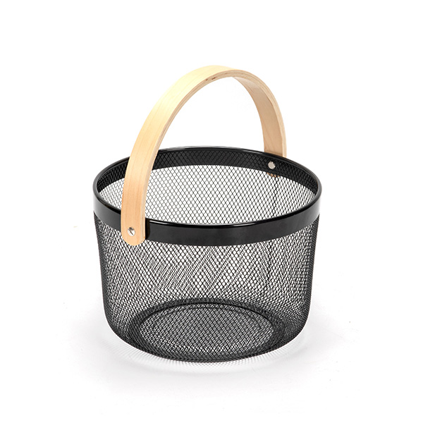Picnic Basketter Metal Mesh Harvest Basket med Foldable Wooden Handle