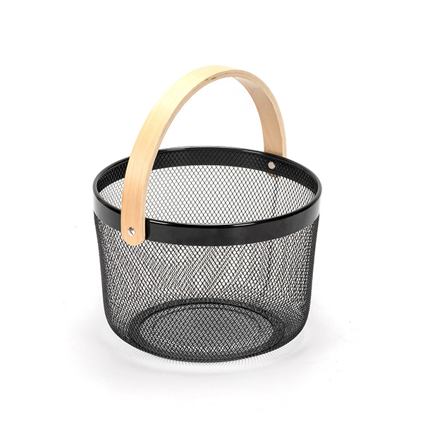 Piknik Korit Metal Mesh Harvest Basket Taitettava puinen kahva