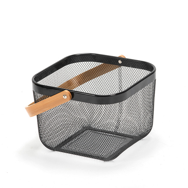 Fruit Baskets Metal Mesh Harvest Basket with Foldable Wooden Handle