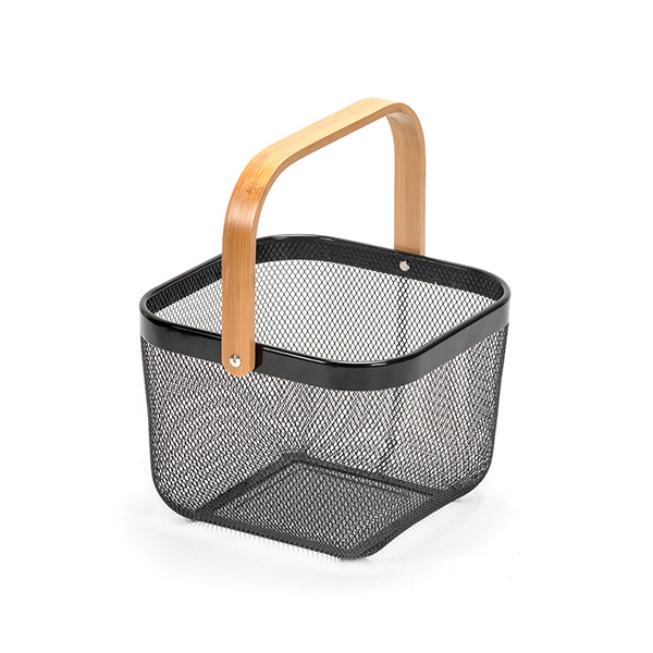 Basket Buah Garis Metal Basket Harvest Basket dengan Handle kayu yang boleh Foldable