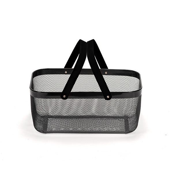 Cesta rectangular de picnic cesta de cosecha con malla metálica y mango de acero plegable