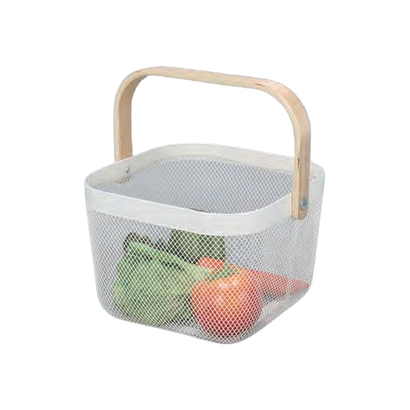 Garden Storage Baskets Metal Ach Harvest Basket with Foldable Wooden Handle