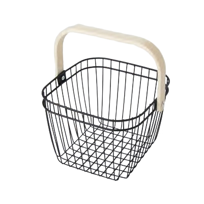 Vegetable Storage Baskets Metal Mesh Harvest Basket with Foldable Wooden Handle