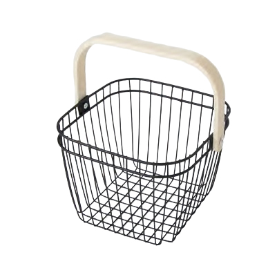 Vihannesten varastointikorit Metal Mesh Harvest Basket Taitettava puinen kahva