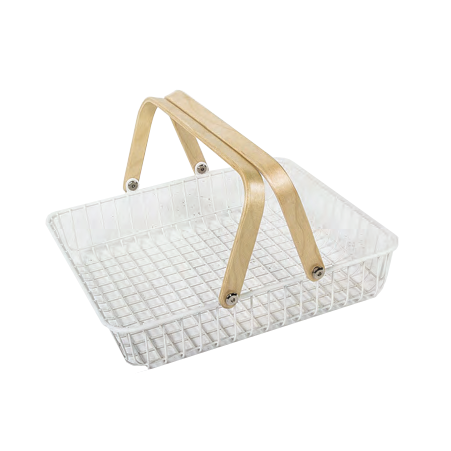 Basket Storan Besar Basket Metal Mesh Harvest Basket dengan Pemegang kayu Foldable