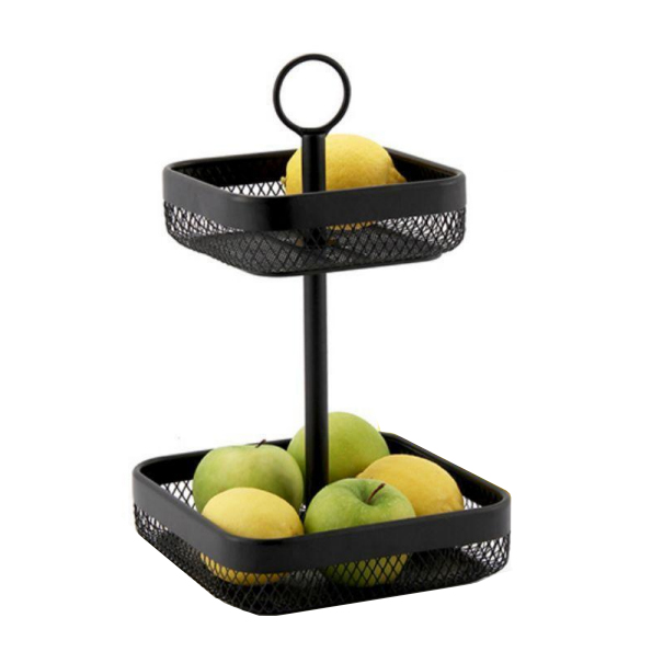 Svart 2 Tier Mesh Fruit Bowl