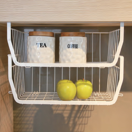 2 Tier Under Shelf Storage Cabinet Hanging Basket Organizer