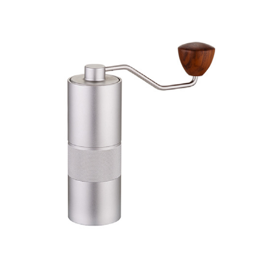 Aluminium Alloy Cylindrical Hand Crank Coffee Mill with Wood Knob