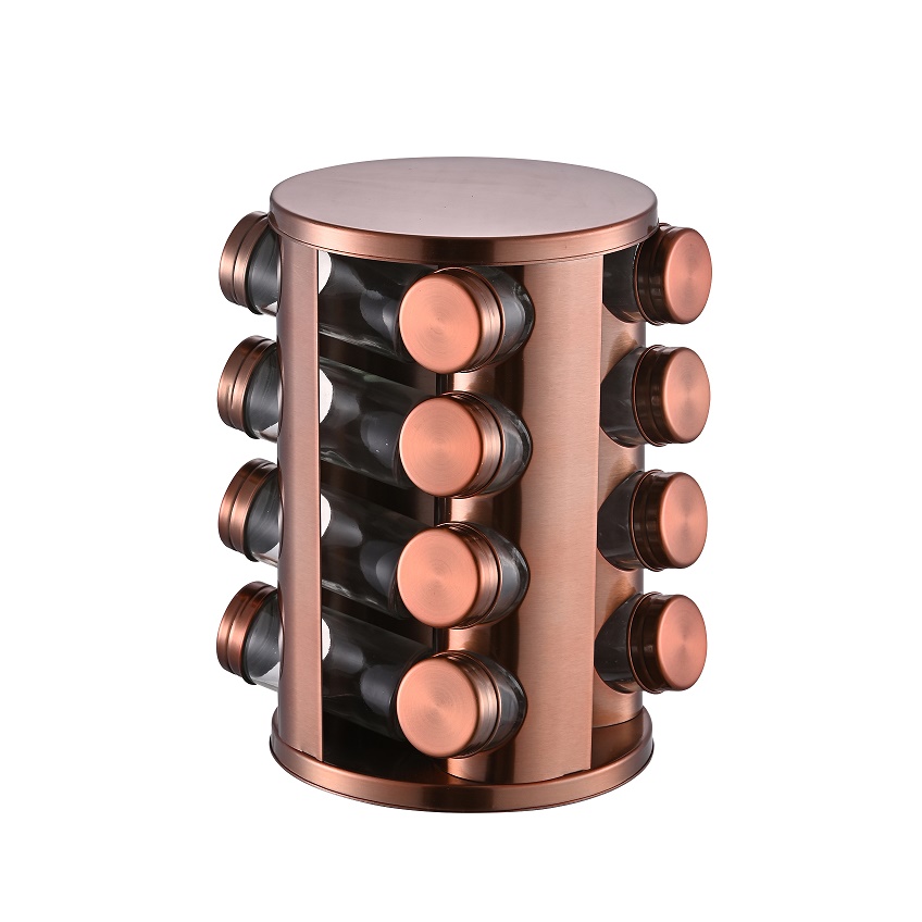 Copper Color Revolving Spice Rack with 16 Jars