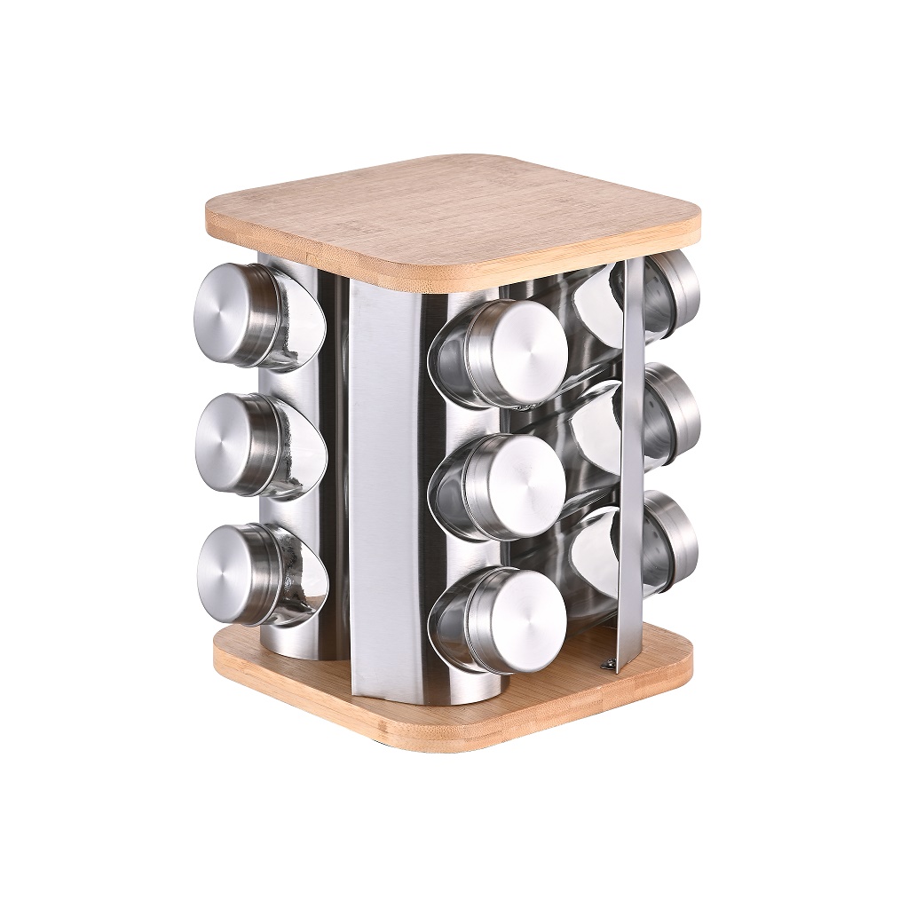 Square Shape Bamboo Rotating Standing Spice Set 12pcs