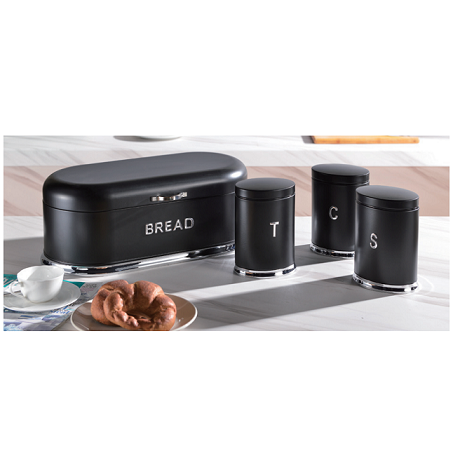 Set of 4 Bread Box and Canister Set for Kitchen Countertop