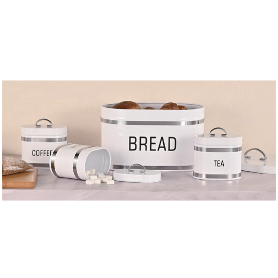Metal Bread Box with 3 Kitchen Canisters Set