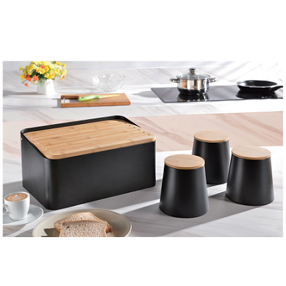 Metal Bread Box with Set of 3 Canister for Kitchen Countertop