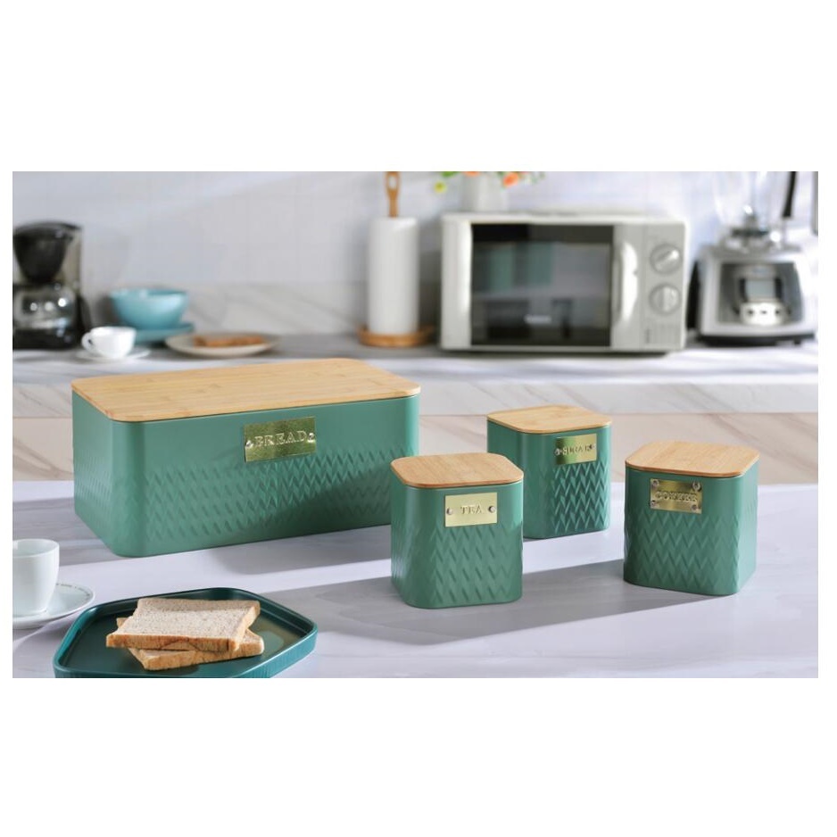 Set of 4 Carbon Steel Bread Box and Airtight Canister Set with Bamboo Lid