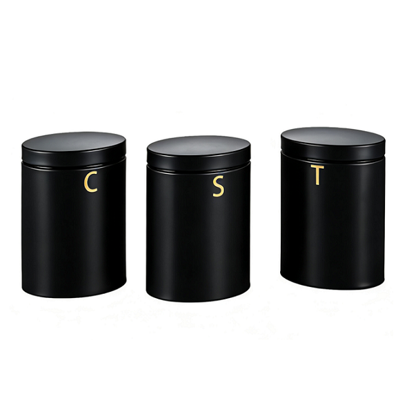 Set of 3 Pieces Oval Shape Airtight Metal Seal Can Tea Sugar Coffee
