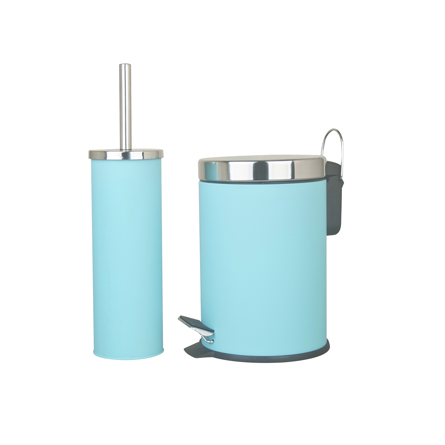 Stainless Steel Round DesignTrash Can & Toilet Brush Set