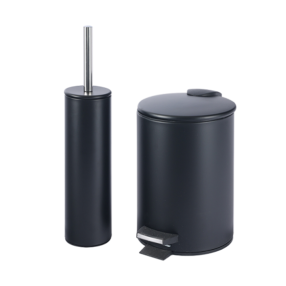 2 Pcs Black Color Trash Can and Toilet Brush Set