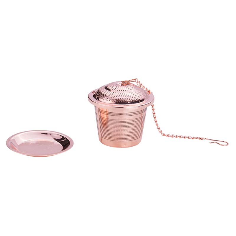 mesh tea strainer with chain and drip trays