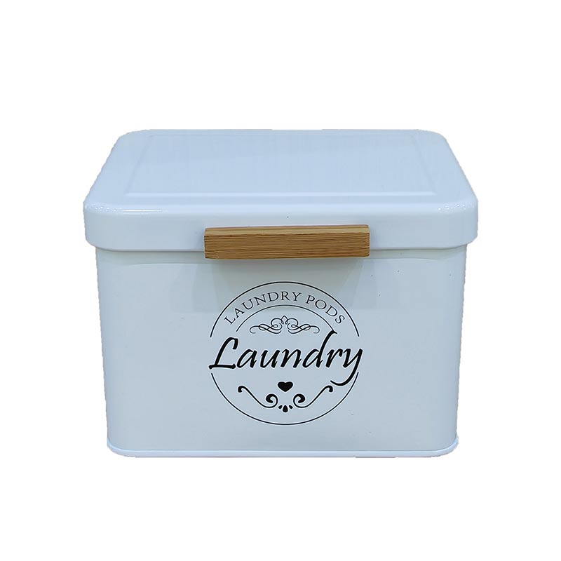 modern farmhouse metal laundry pods container for laundry room